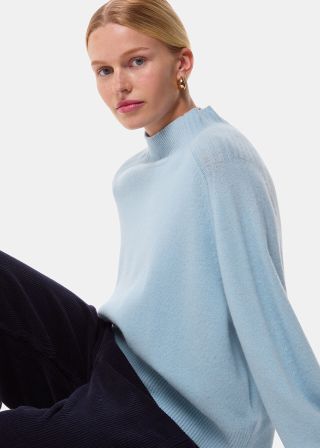 Pale Blue Wool Funnel Neck Knit