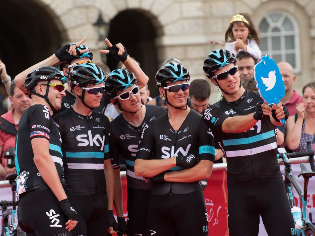 The Team Sky squad pose for a selfie
