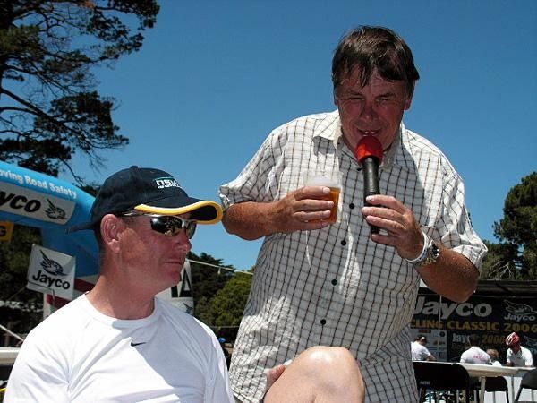 John Trevorrow chats with Kevin Nichols, father of Kate and an Olympic Gold Medalist