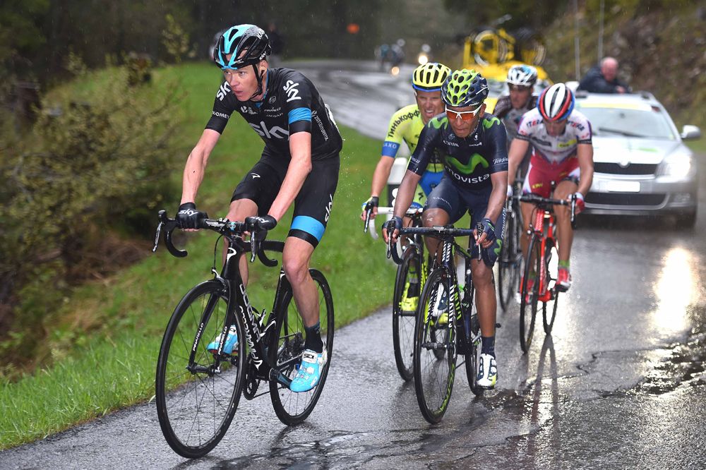 Chris Froome (Team Sky) leads his rivals on the final climb