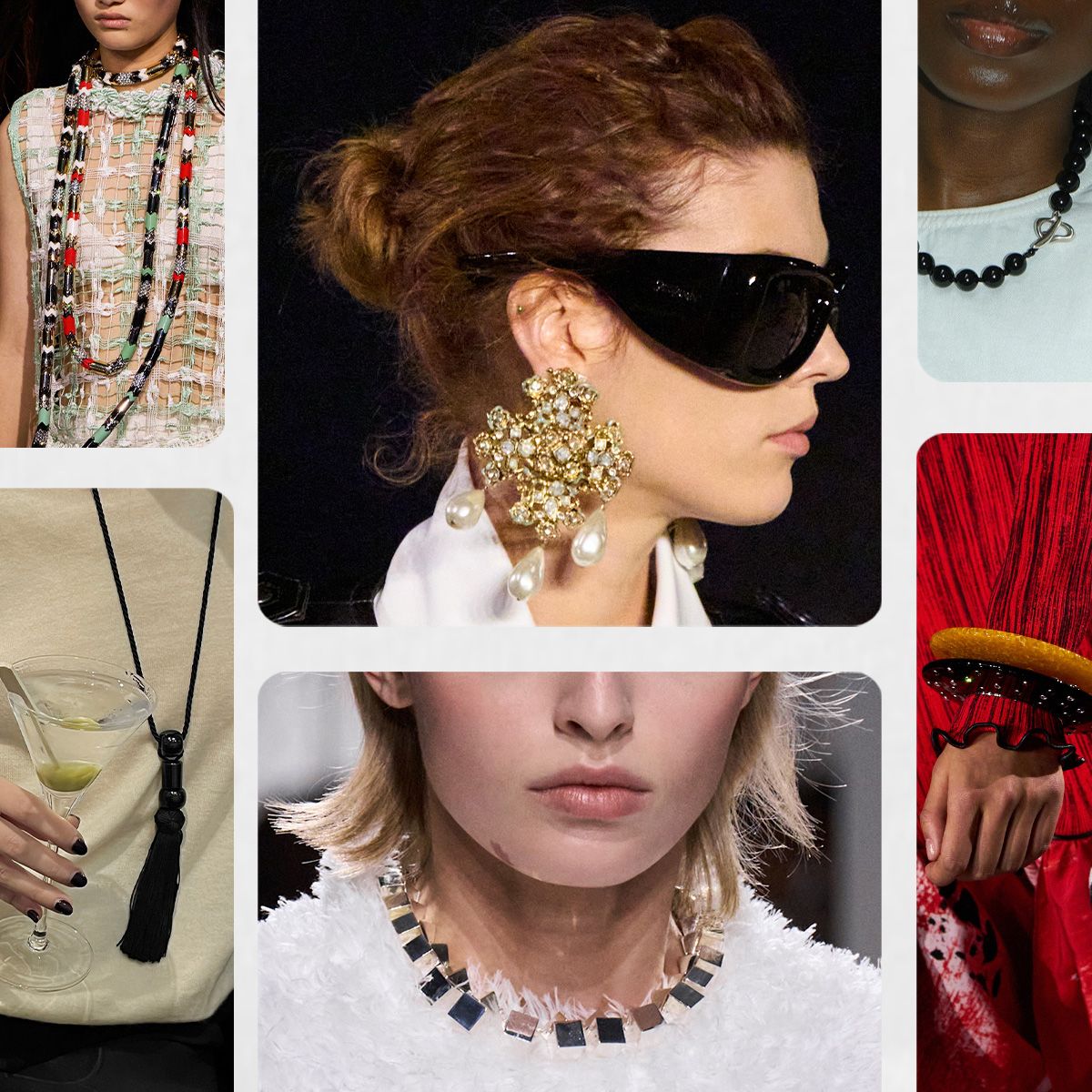 Jewelry trends for 2026 is shown in a collage of runway and street style photos 