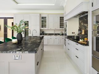 a classic kitchen with a bold worktop design