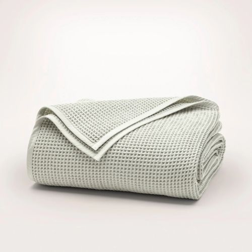 Pale green waffle weave bed blanket