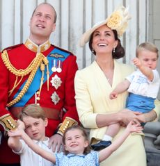 Prince George, Princess Charlotte, Prince Louis, Prince William and Kate Middleton waving on the balcony at Trooping the Colour 2019