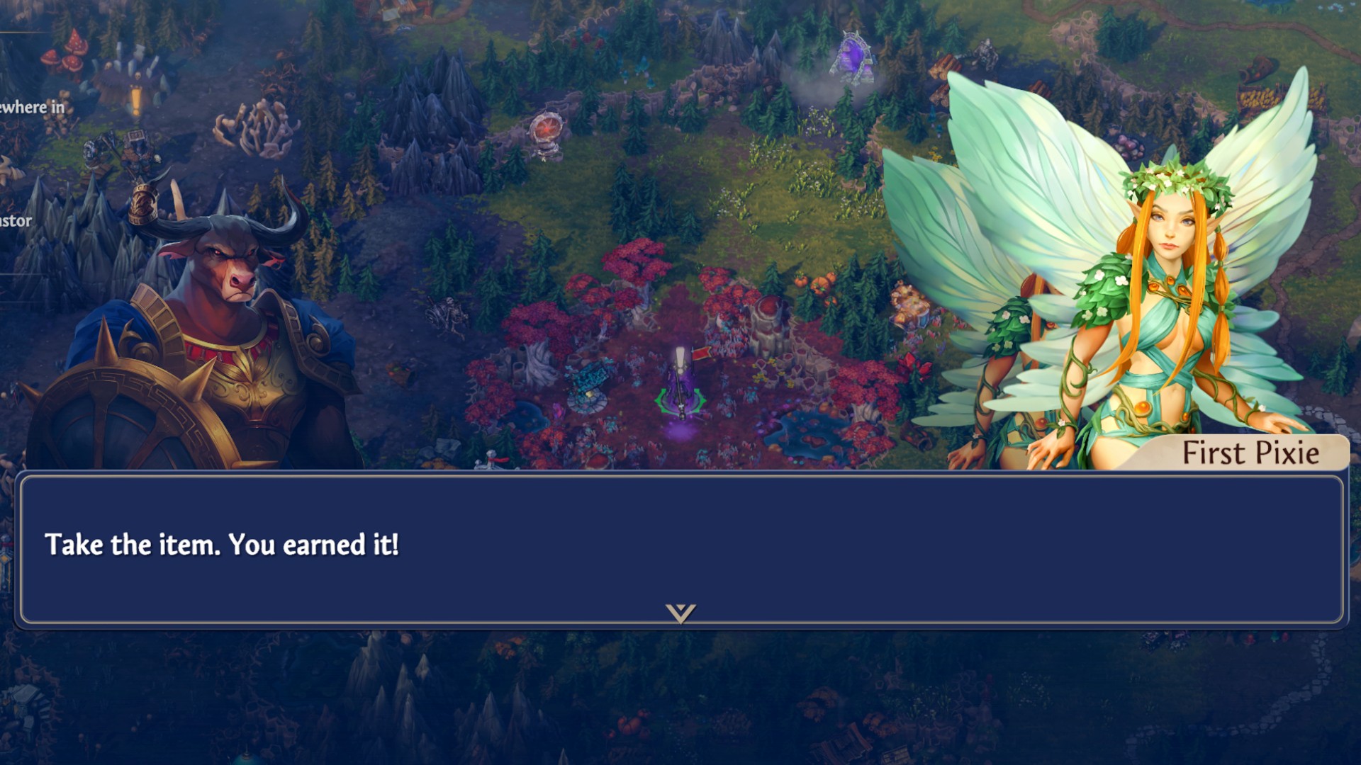 Pixies tell Gunnar to take the Fine Wand in Heroes of Might and Magic Olden Era