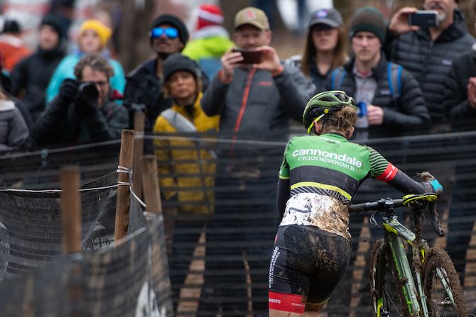 Kaitie Keough makes her way through the mud and tight corners early on in the race