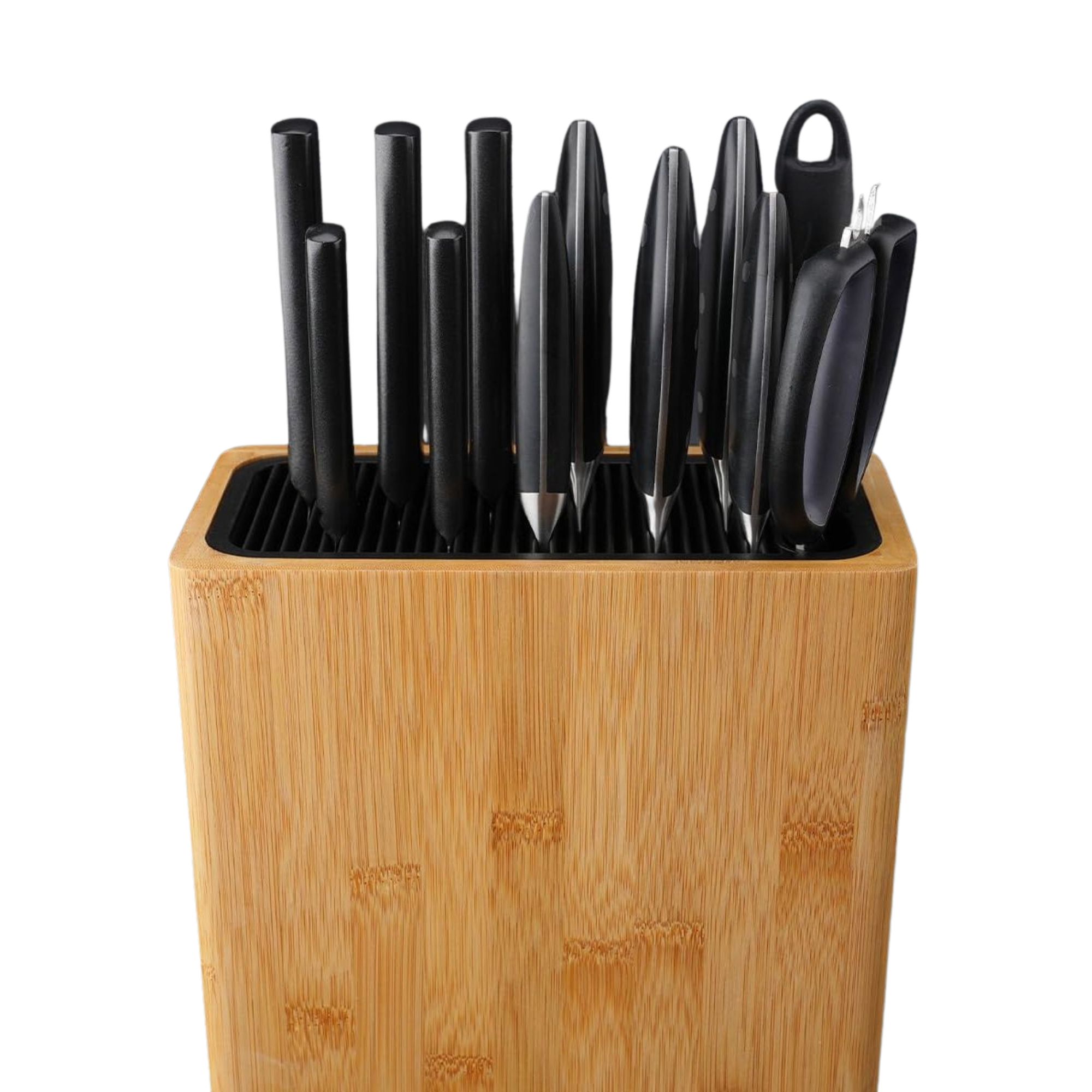 Kitchendao Xl Bamboo Universal Knife Block Holder With Slots for Scissors and Sharpening