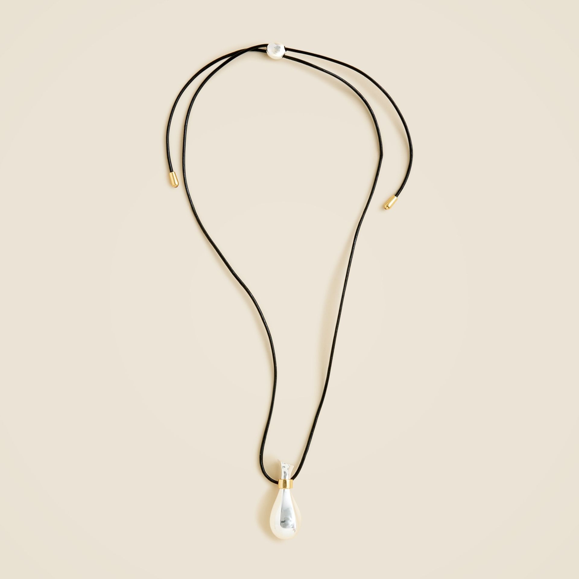 Metallic Pendant Necklace With Leather Cord