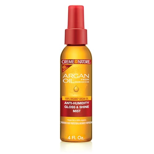 Creme of Nature Anti-Humidity Gloss &amp;amp; Shine Mist, Lightweight Frizz Control and Heat Protection, Infused With 100% Organic Argan Oil From Morocco, 4 Oz