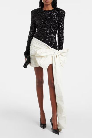 Rotate Bow-detail sequined minidress