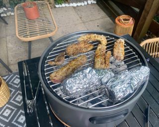 BergHOFF Tabletop BBQ cooking corn and pork belly bites