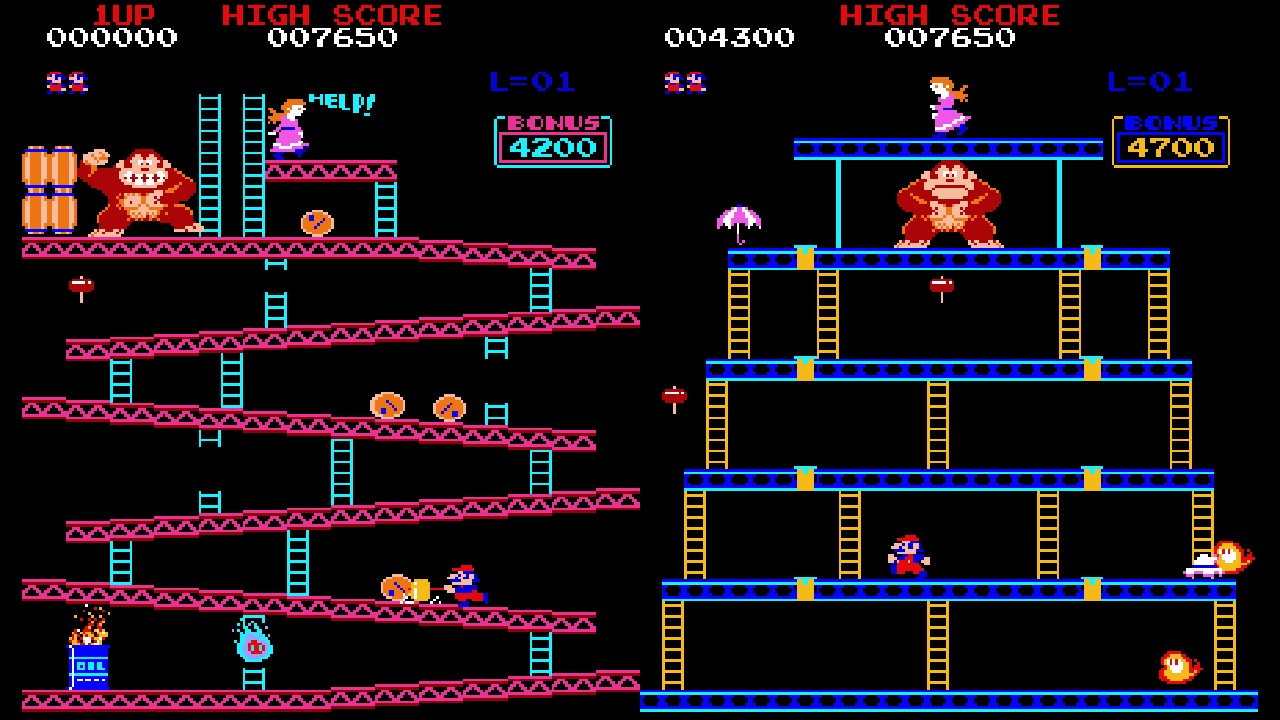 Video games of the 80s; a retro game featuring ladders, platforms and an ape