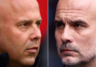 Liverpool manager Arne Slot and Manchester City manager Pep Guardiola