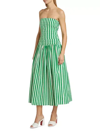 Selma Stripe Cotton Strapless Midi-Dress
