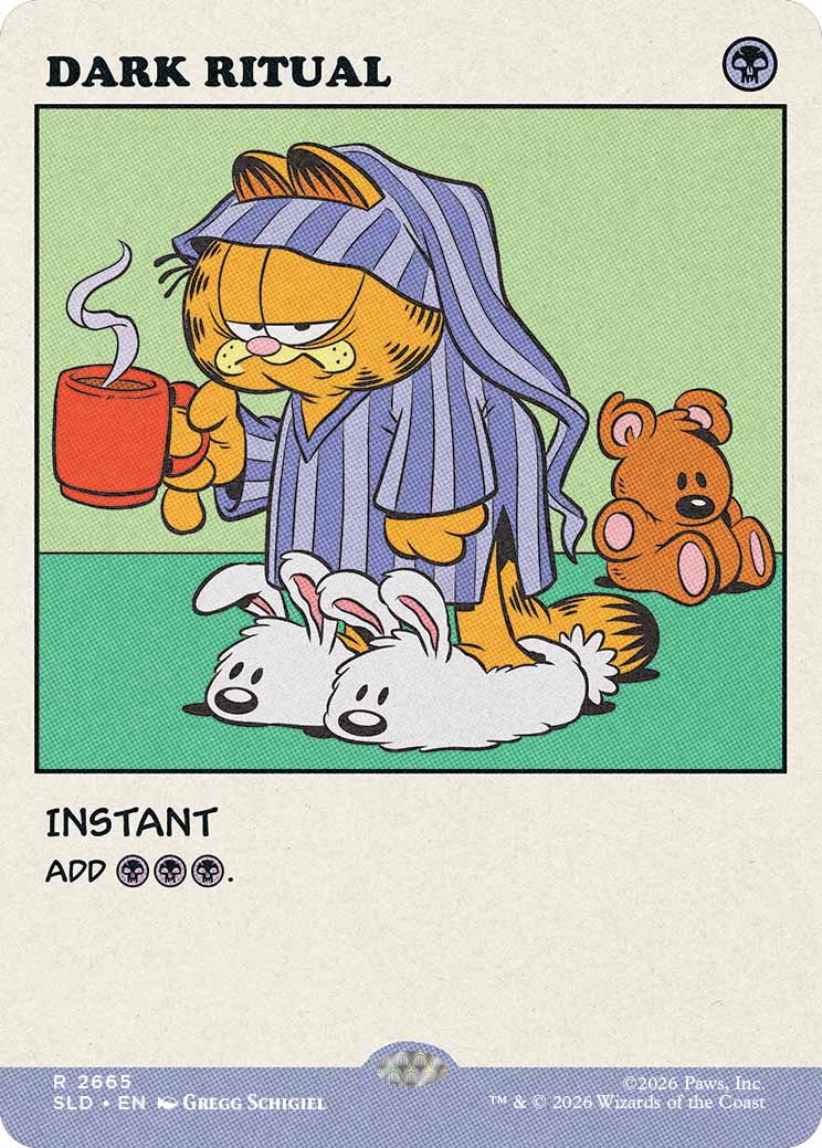 Garfield on a Magic: The Gathering card