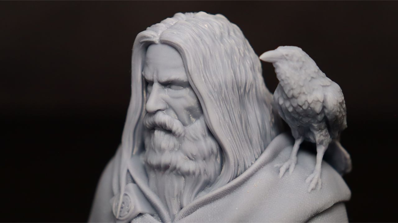 Nova3D Whale3 SE 3D printer-test print-Odin-close up of side of face