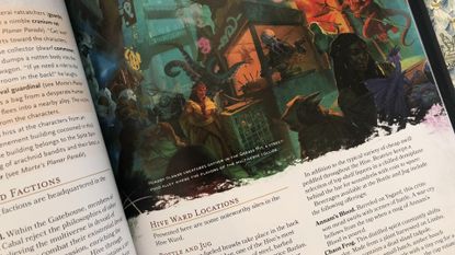 A bizarre scene on a page of Planescape: Adventures in the Multiverse