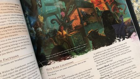 A bizarre scene on a page of Planescape: Adventures in the Multiverse