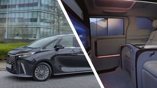 The Lexus LM350h on the road and inside its interior