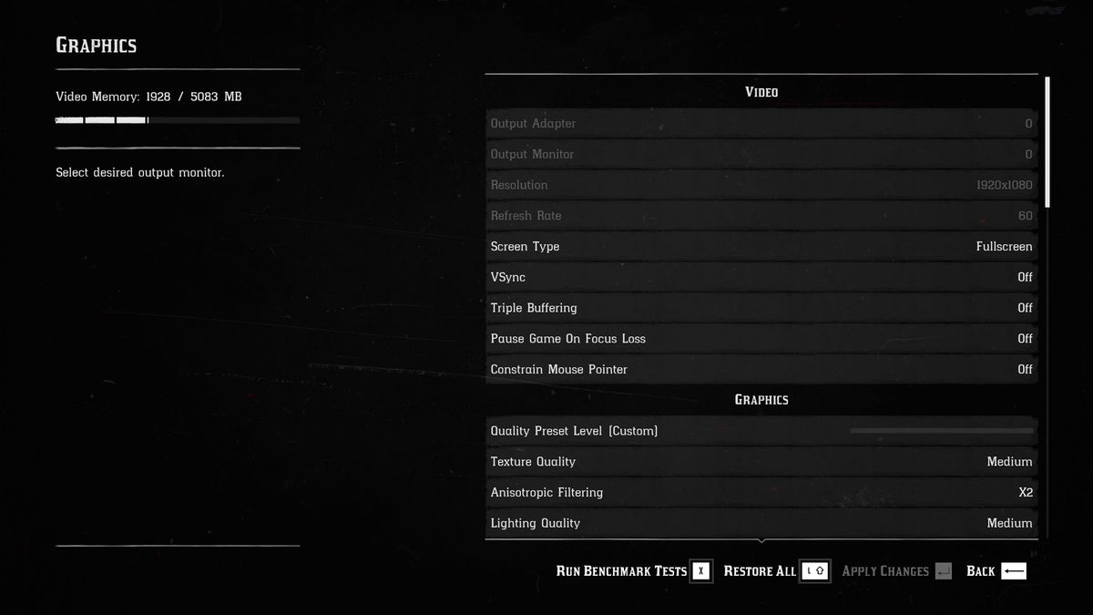 Red Dead Redemption 2 settings
