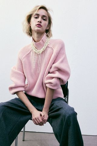 Rib-Knit Mock Turtleneck Sweater