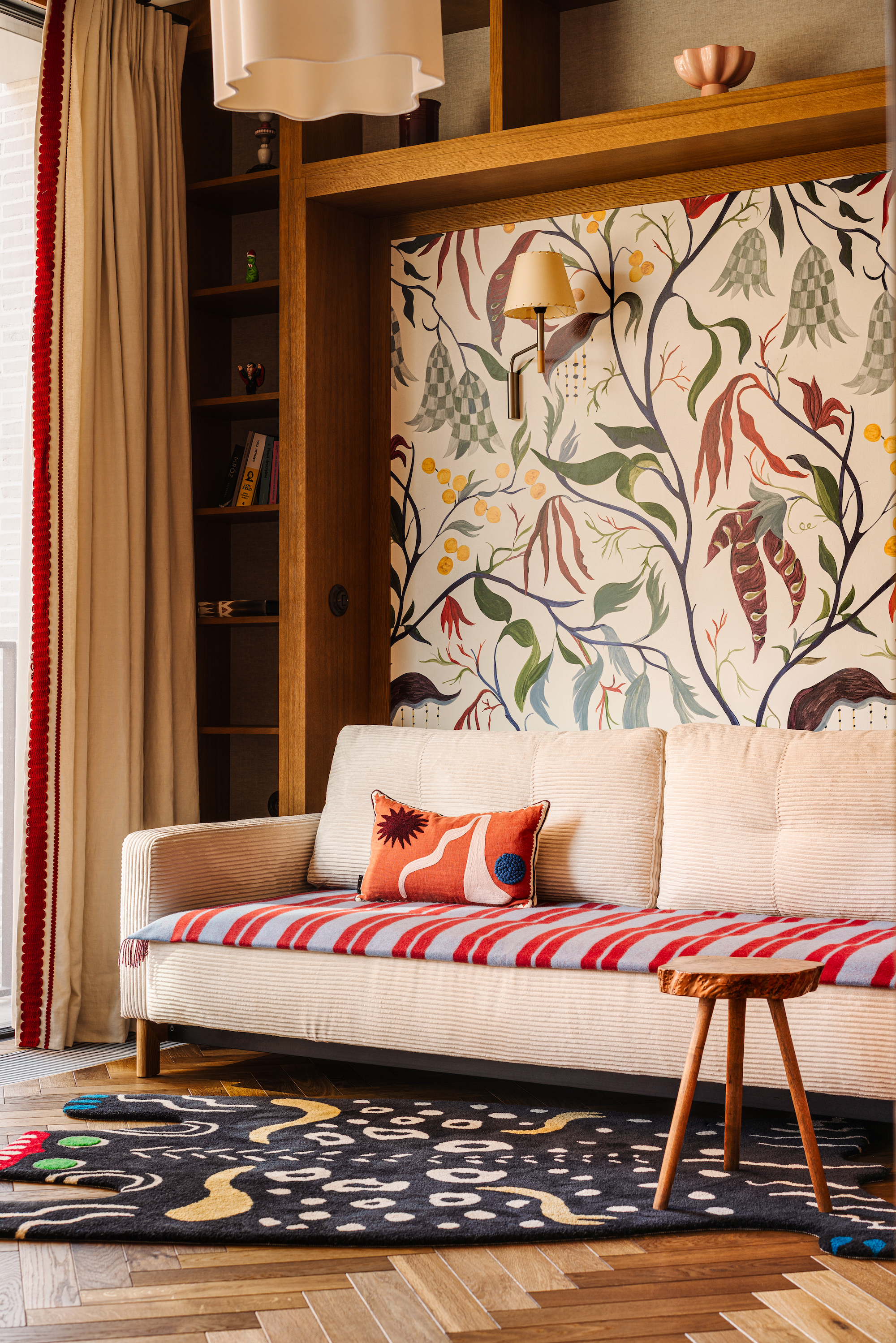 Cheerful living space with bright print and bold pattern