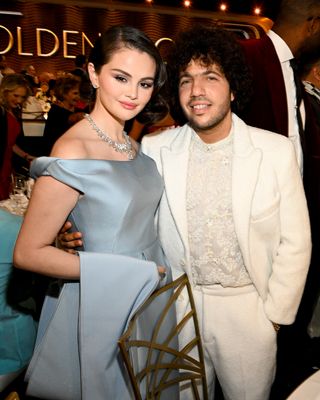 Selena Gomez, Benny Blanco during the 82nd Annual Golden Globes held at The Beverly Hilton on January 05, 2025 in Beverly Hills, California.