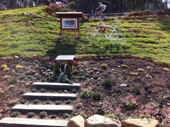 This memorial garden pays tributed to Burry Stander, who was killed after being hit by a taxi while training in January.