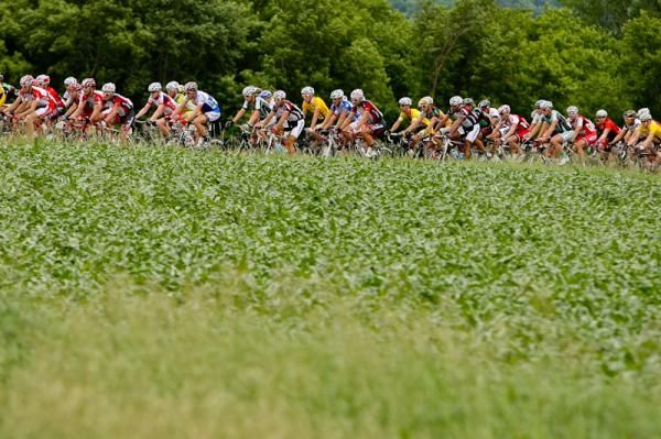 Riders roll along through the lush Wisconsin countryside.