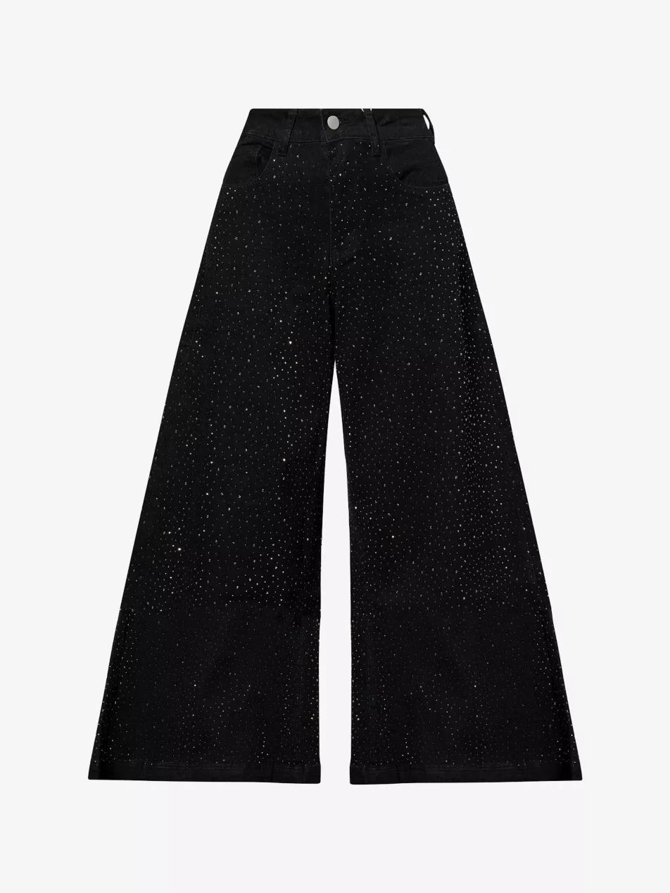 Demi Diamante Wide-Leg Stretch-Denim Blend Jeans