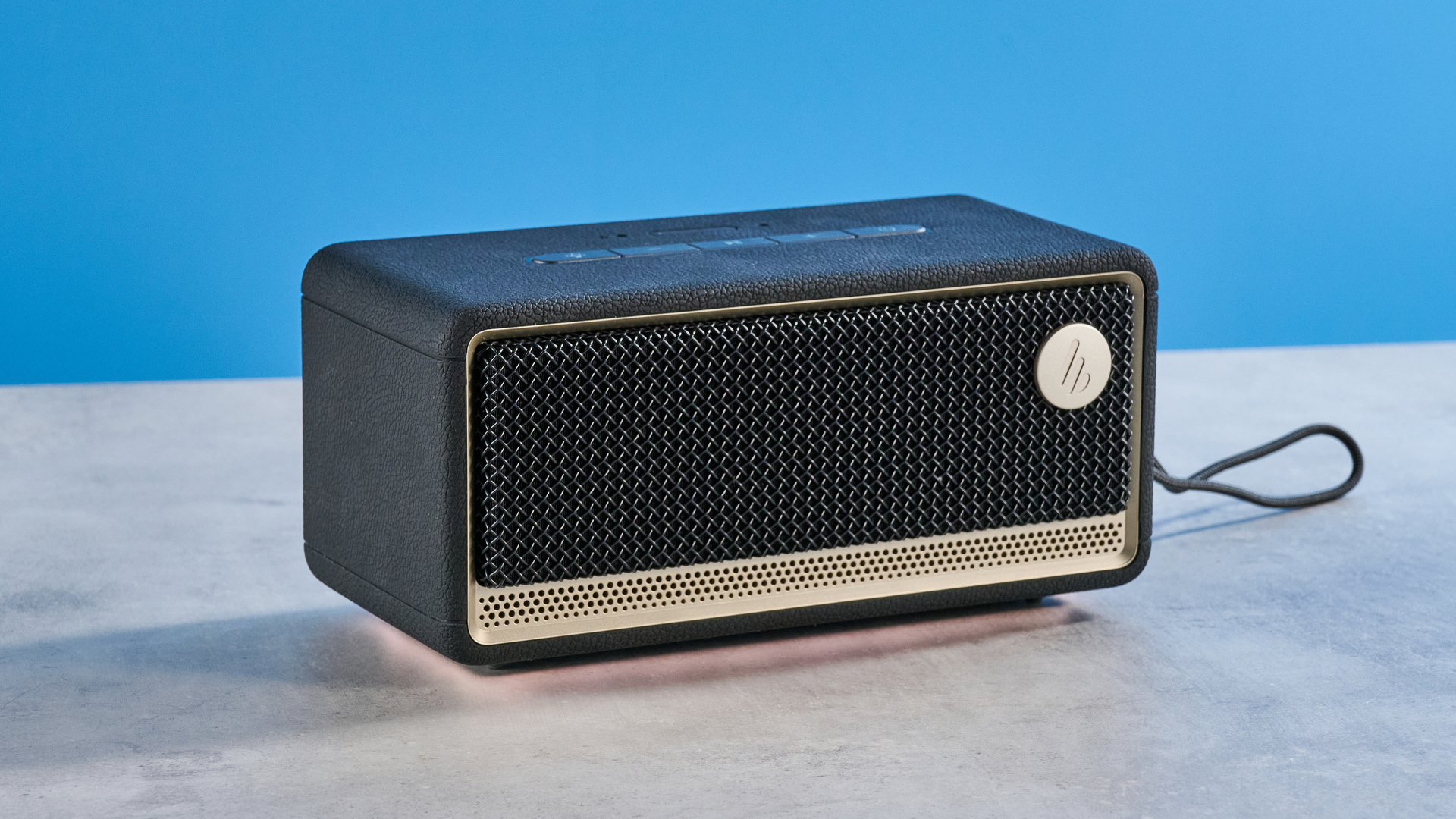 A black Edifier ES60 Bluetooth speaker