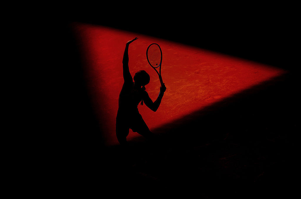 Ann Li of United States serves to Coco Gauff of United States in the Women's Singles third round match during Day Five of the Mutua Madrid Open at La Caja Magica
