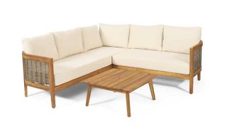 acacia and wicker outdoor sofa