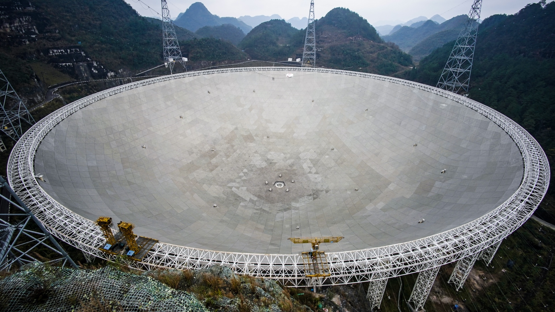 An aerial image of a massive telescope