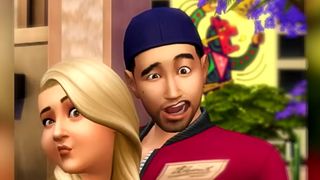 The Sims 4 Lovestruck gameplay reveal trailer showing a young couple taking a close-up selfie while making silly faces