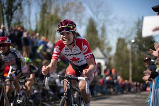 Jöelle Numainville (CAN) of Cervélo-Bigla Cycling Team rides the last few hundred metres of the Flèche Wallonne Femmes