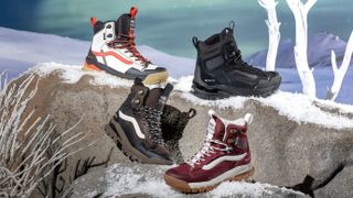 Vans UltraRange EXO MTE-3 hiking boots on some fake snow in a magical looking landscape