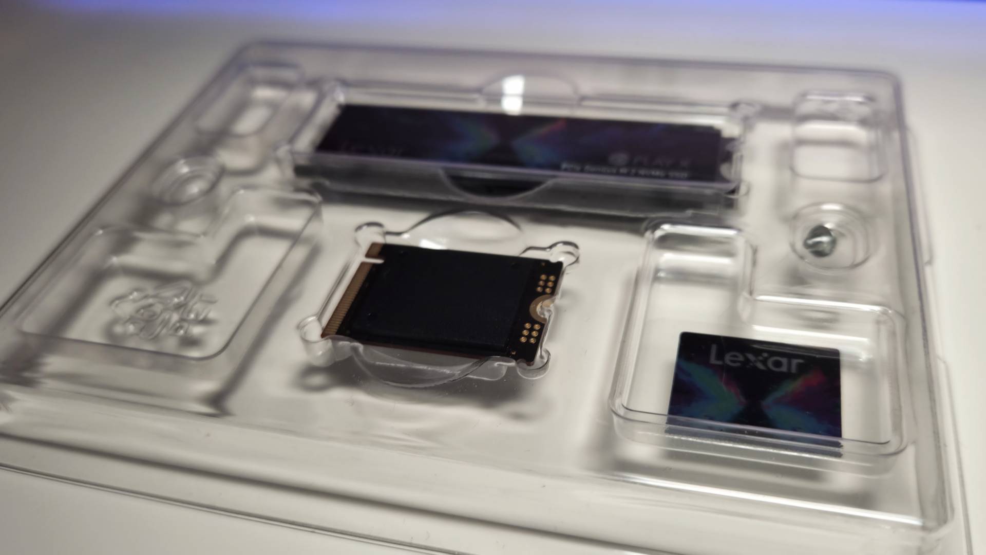 Image of the Lexar Play X SSD sitting in its packaging.