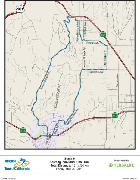 The map for stage 6's Solvang time trial