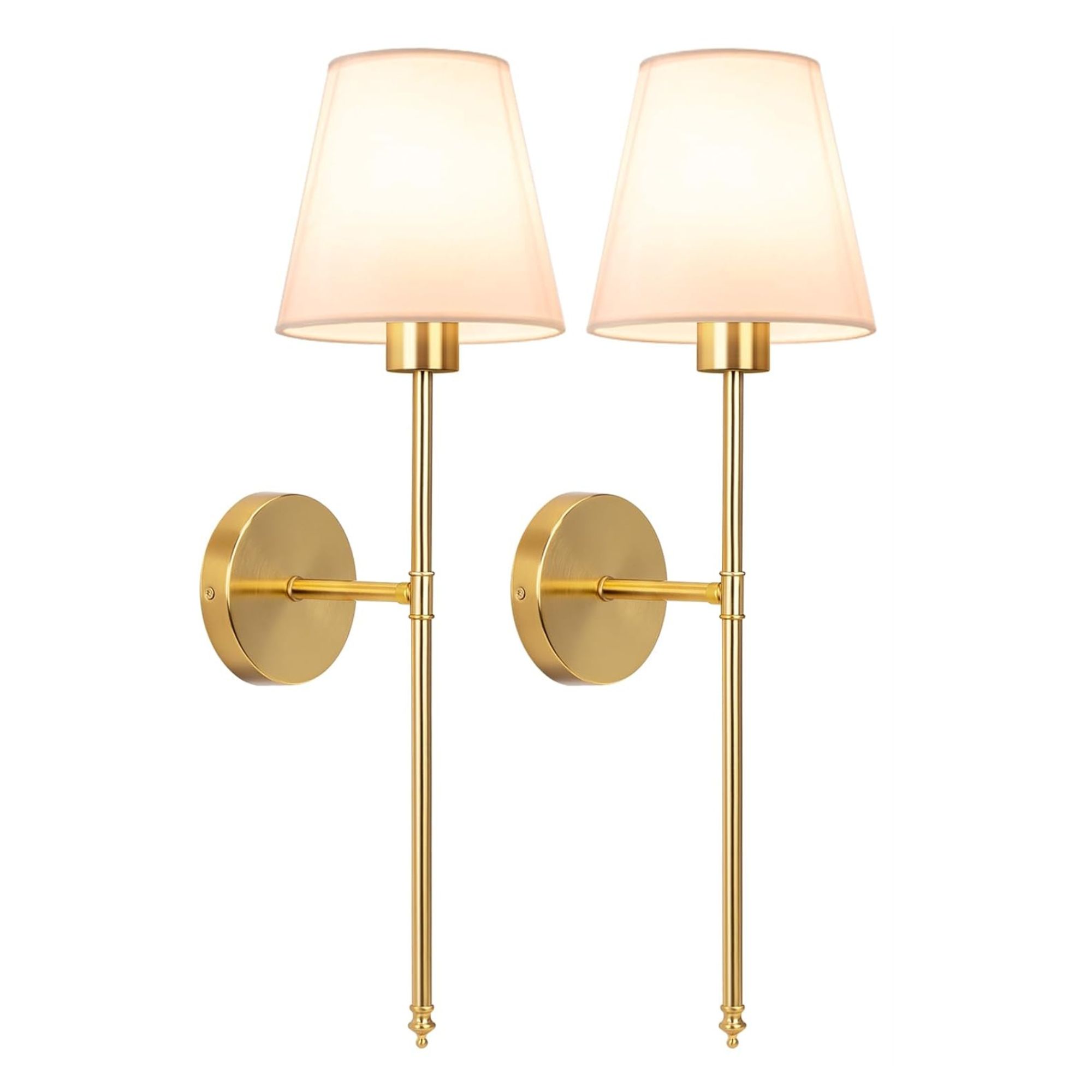 Gold wall sconces with cream shades