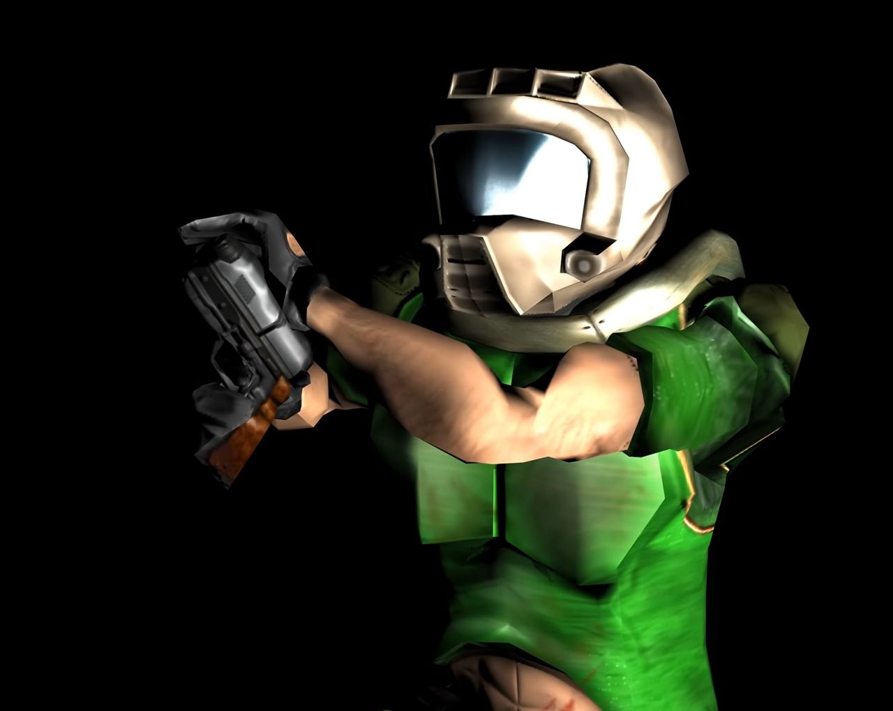 Doomguy classic armor modded into Doom 3 with tummy window visible.
