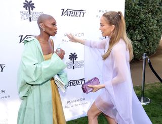 Cynthia Erivo and Jennifer Lopez attend the Variety presents The Creative Impact Awards and 10 Directors To Watch Brunch at Parker Palm Springs on January 04, 2025 in Palm Springs, California