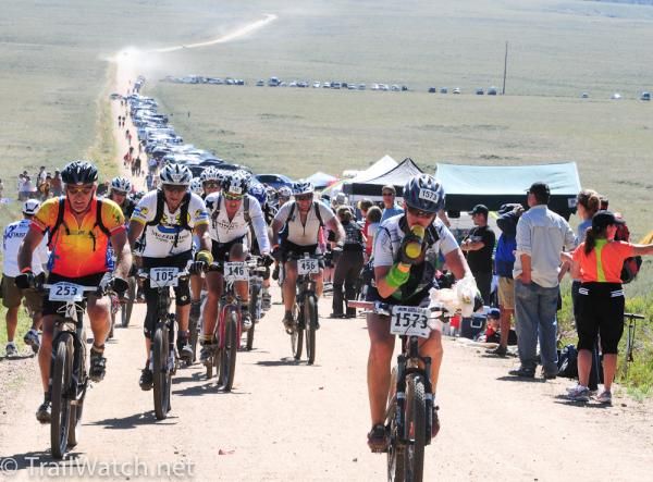 Amateur riders starting their climb up Columbine Mountain.