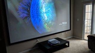 A short-throw projector on a table