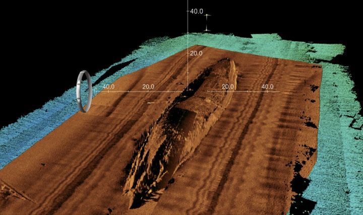 Sonar scans revealed a detailed view of the USS San Diego, including the hull where the explosion occurred at 11:23 a.m. on July 19, 1918. 