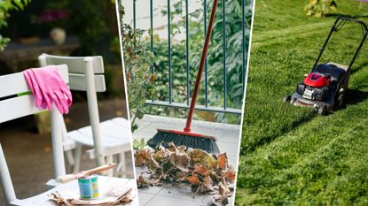 composite of pictures showing different garden jobs