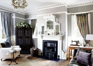 Traditional grey living room in Victorian house