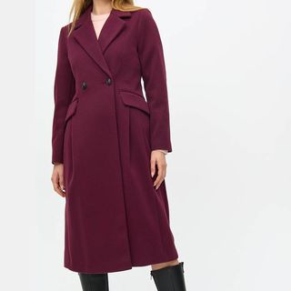 Berry red cinched waist coat