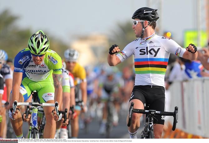 Mark Cavendish looks back to see where his competition finished