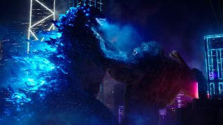 Godzilla and King Kong fighting in Hong Kong